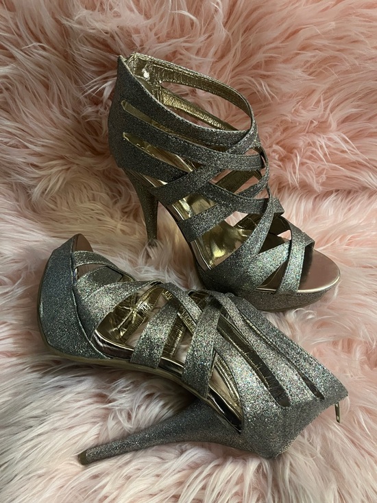 Forever 21 Shoes - Women's Glitter Strappy High Heel Sandals - Silver